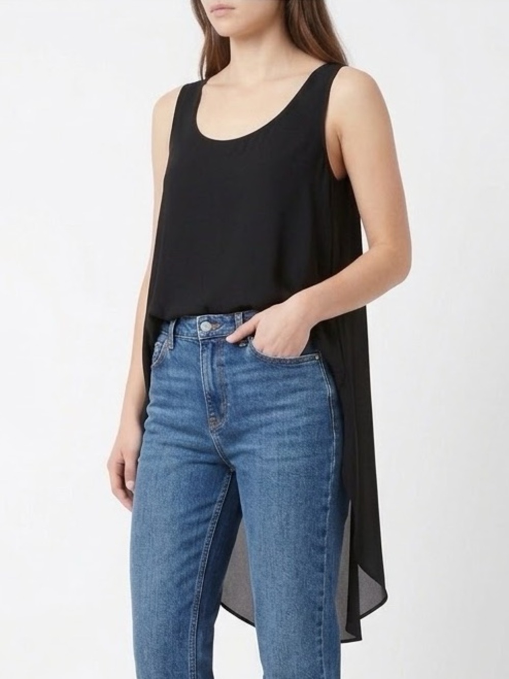 Decree Black High-Low Scoop Neck Chiffon Tank Top